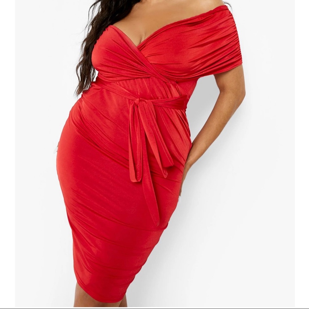 Plus Slinky Off Shoulder Belted Midi Dress❤️✨